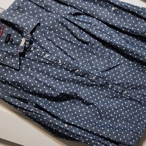 Talbots 18Wp Blue Chambray White Polka Dot Button Up Top